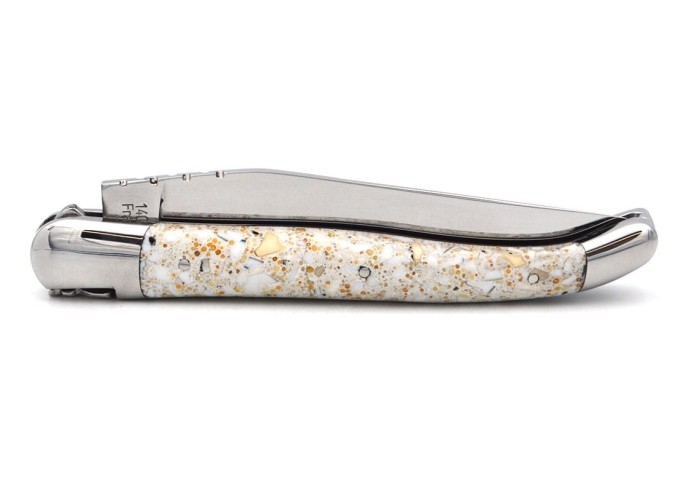 Laguiole pocket knife, 12 cm, porcelain handle, forged bee