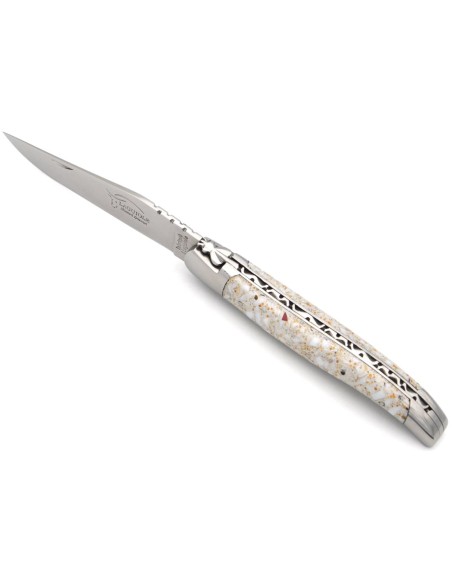 Laguiole Klappmesser, 12cm, Griff aus Porzellan, Geschmiedete Biene
