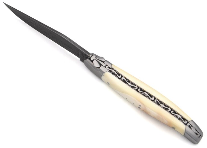 Laguiole Warthog tooth - Damascus steel - Liners chiseled