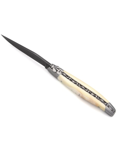 Laguiole Dent de phacochère, 12 cm - Damas - Ciselages limes