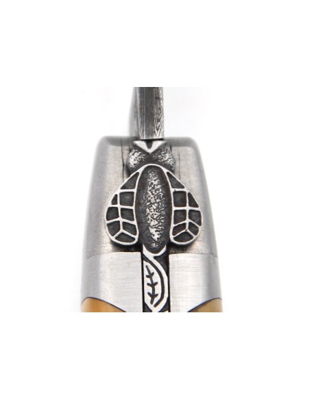 laguiole pocket knife 12 cm bee and spring chiseled with file damascus steel blade pale horn tip handle