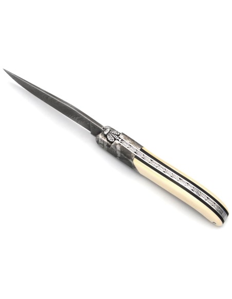 Laguiole pliant 12cm, acier Damas Sauvage,  1 mitre avant acier météorite
