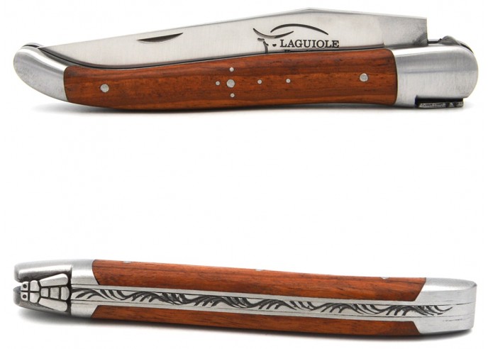 Laguiole pocket knife, 12 cm, welded bee, rosewood handle with shiny bolsters