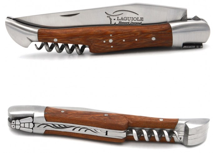 Laguiole pocket knife, 12 cm, blade and corkscrew, welded bee, rosewood handle with matt stainless steel bolsters