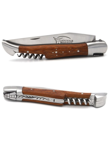 Laguiole Klappmesser, Klinge und Korkenzieher, Griff aus Rosenholz
