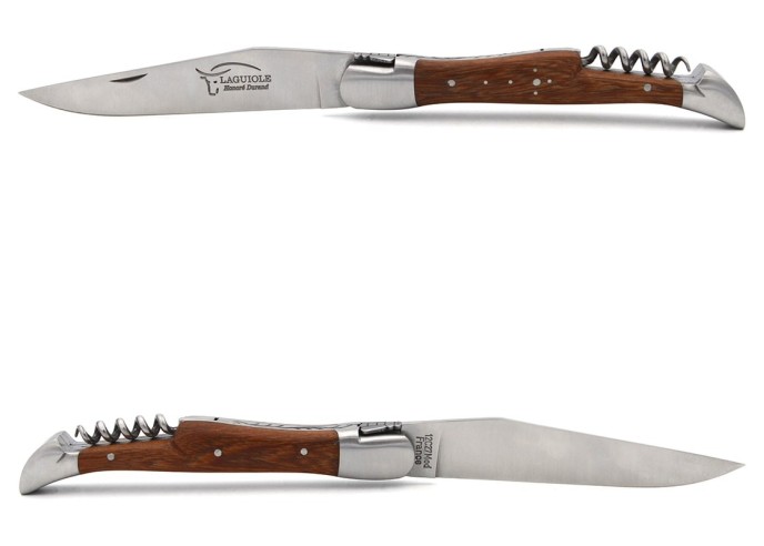 Laguiole Klappmesser, Klinge und Korkenzieher, Griff aus Rosenholz
