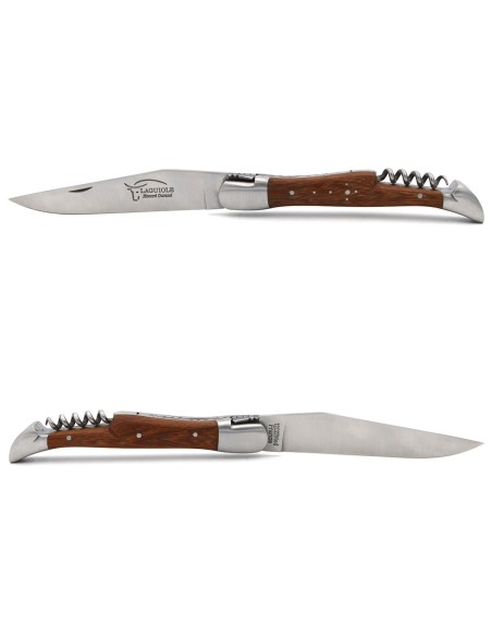 Laguiole Klappmesser, Klinge und Korkenzieher, Griff aus Rosenholz