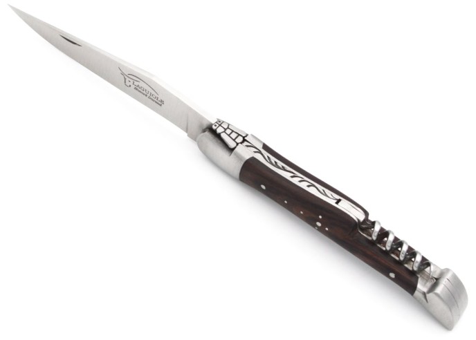 Laguiole pliant 12 cm, lame et tire-bouchon, manche en bois de violette