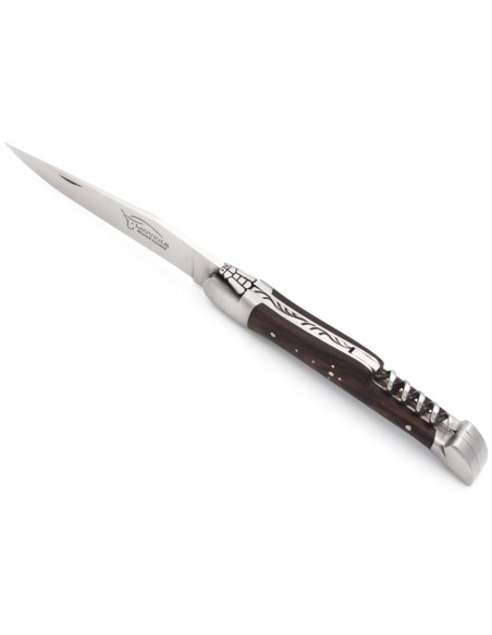 Laguiole Klappmesser, Klinge und Korkenzieher, Griff aus Veilchenholz