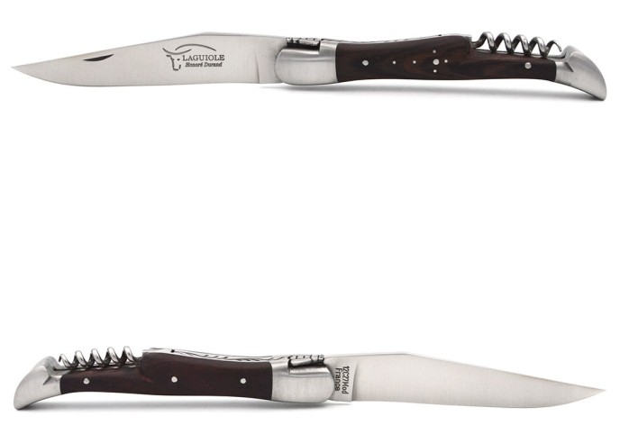 Laguiole pliant 12 cm, lame et tire-bouchon, manche en bois de violette