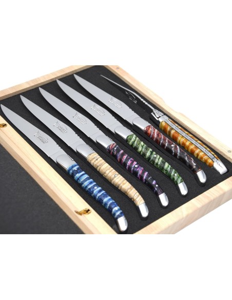 Coffret de couteaux de table de Laguiole, manche en molaire de mammouth
