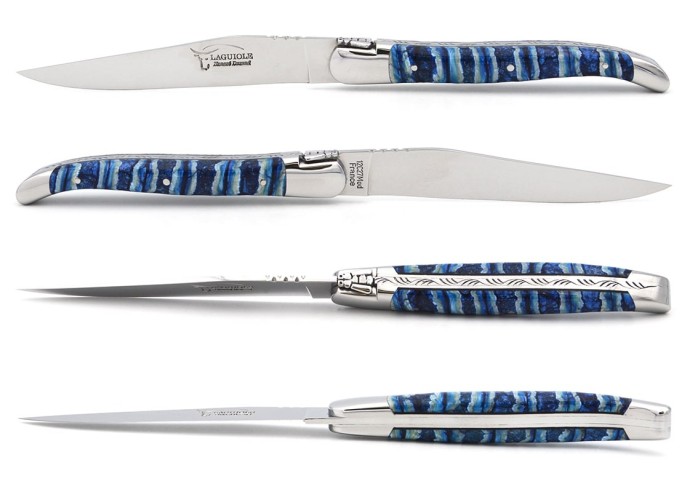 Coffret de couteaux de table de Laguiole, manche en molaire de mammouth