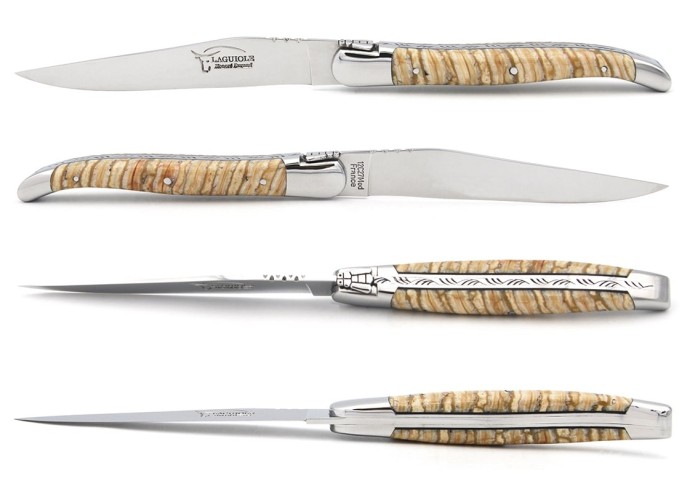 Coffret de couteaux de table de Laguiole, manche en molaire de mammouth