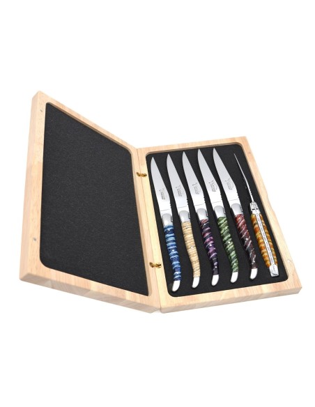Coffret de couteaux de table de Laguiole, manche en molaire de mammouth