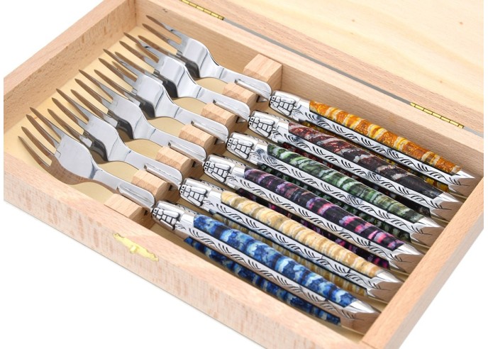 Coffret de fourchettes de table Laguiole, manche galbé en molaire de mammouth