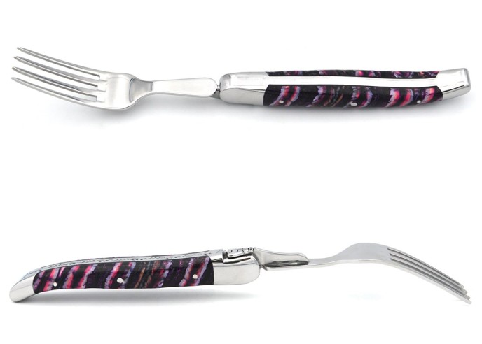 Set mit 1 Messer - 1 Gabel, breiter Griff aus Mammutstoßzahn, Violett