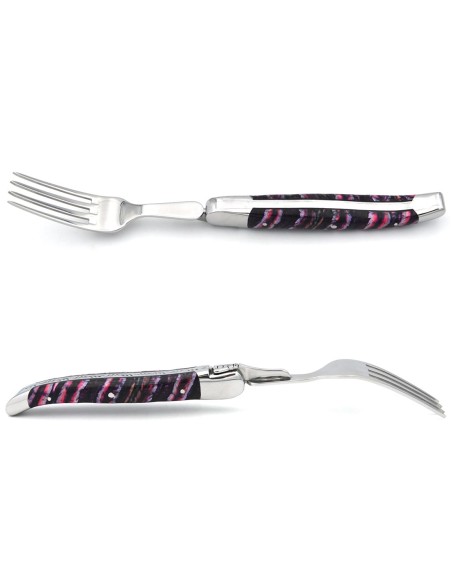 Set mit 1 Messer - 1 Gabel, breiter Griff aus Mammutstoßzahn, Violett