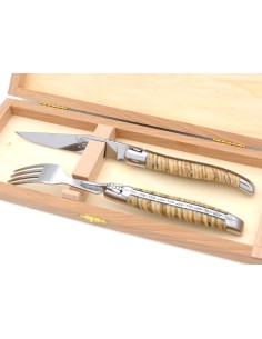 Coffret 1 couteau - 1 fourchette en molaire de mammouth beige 2
