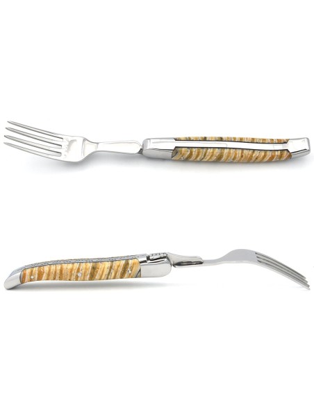 Set mit 1 Messer - 1 Gabel, breiter Griff aus Mammutstoßzahn, Beige