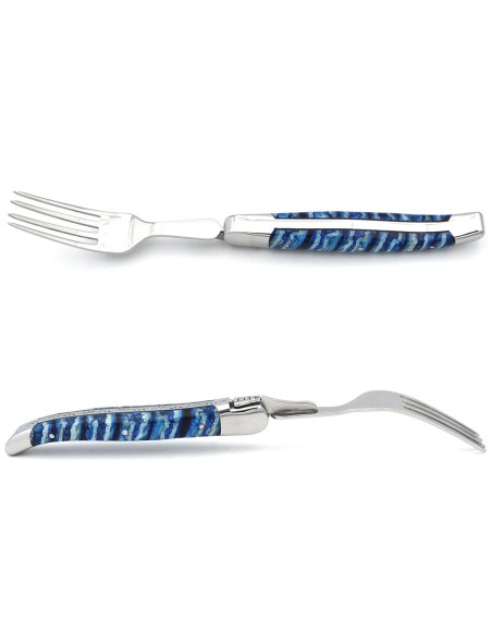 Coffret 1 couteau - 1 fourchette en molaire de mammouth bleu