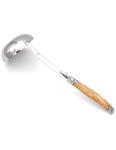 Laguiole Suppenkellen, Heftbacken aus glanzendem Edelstahl, breiterer Griff aus Olivenholz