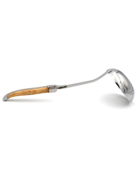Laguiole ladle, wide olivewood handle with shiny stainless steel bolsters