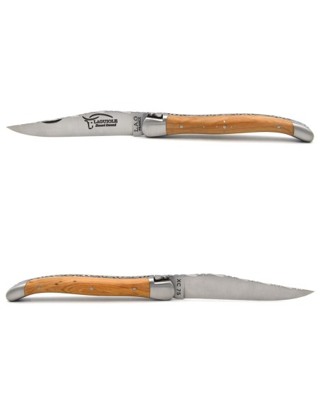 Laguiole pocket knife, 11 cm, forged bee, top and bottom chiseling, juniper handle with matt bolsters