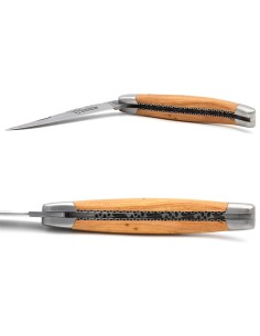 Laguiole pocket knife, 11 cm, forged bee, top and bottom chiseling, juniper handle with matt bolsters 2
