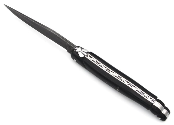 Laguiole Klappmesser, 12cm, Damast wildem Muster, voller Griff aus Hornspitze, aus Schwanz von Skorpion geschnitzter