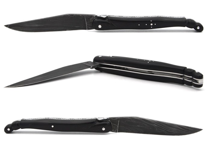 Laguiole pliant 12cm, acier Damas Sauvage, plein manche queue de scorpion