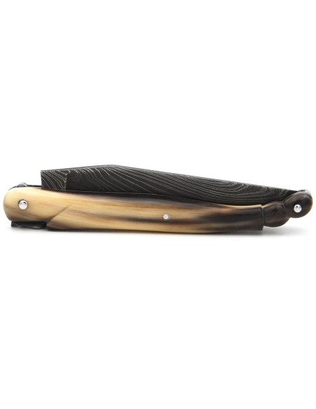Laguiole pocket knife, 12 cm,  "wild" Damascus steel blade, horn tip sculptured in shape of scorpion tail full handle