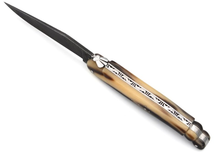 Laguiole pliant 12cm, acier Damas Sauvage, plein manche queue de scorpion