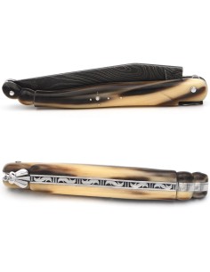 Laguiole pliant 12cm, acier Damas Sauvage, plein manche queue de scorpion