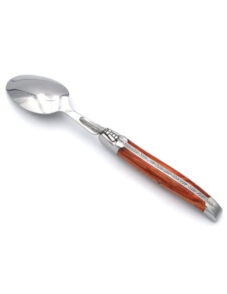 Laguiole soup spoon, wide various wood handles with shiny stainless steel bolsters