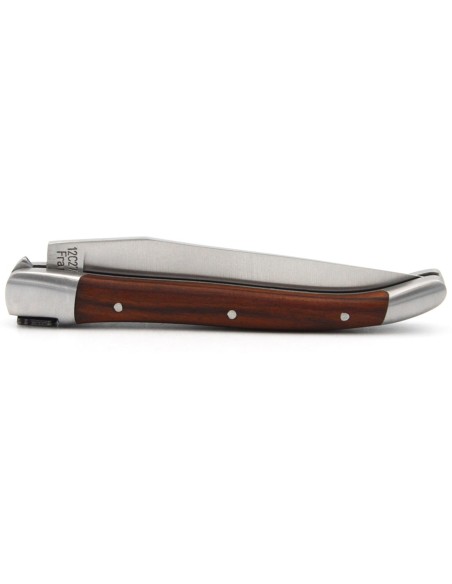 Laguiole pliant 10 cm, manche en bois de violette, abeille soudée, lame seule, finition inox brillant
