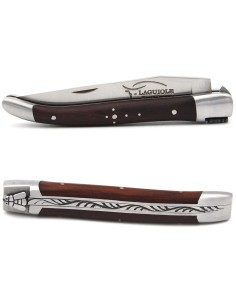 Laguiole pliant 10 cm, manche en bois de violette, abeille soudée, lame seule, finition inox brillant