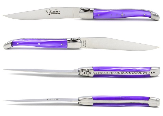 Coffret de couteaux de table de Laguiole, manche en acrylique violet