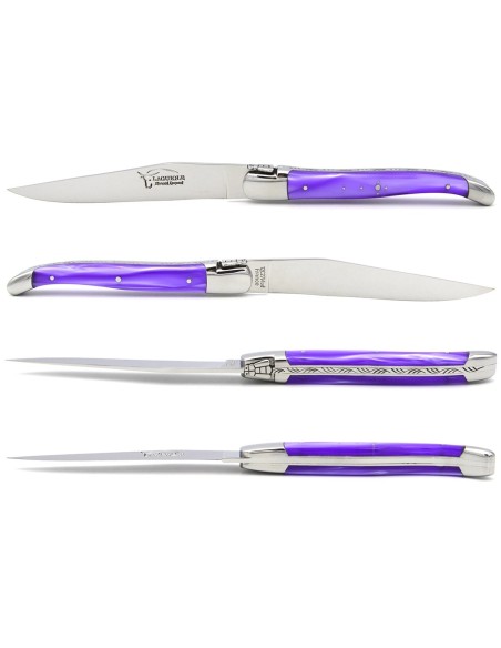 Laguiole Steakmesser, fein Griff aus violett perlmuttfarbenem Acryl