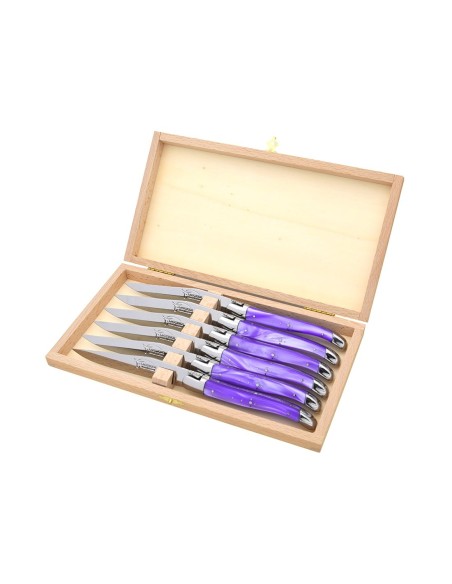 Coffret de couteaux de table de Laguiole, manche en acrylique violet