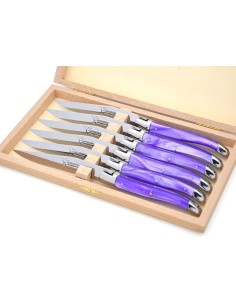Laguiole Steakmesser, fein Griff aus violett perlmuttfarbenem Acryl