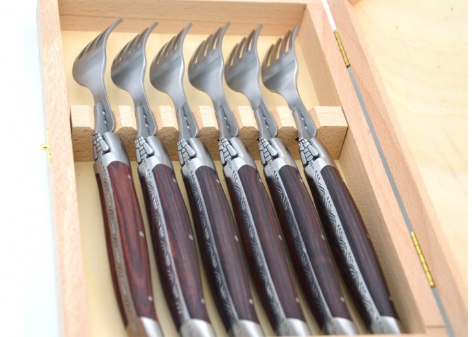 Laguiole forks, wide purplewood handle with matt stainless steel bolsters