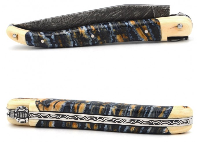 Laguiole-Messer aus Blauem Mammutmolar mit Heftbacken aus Mammutstoßzahn