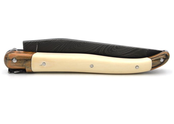 Laguiole knife with mammoth tusk handle and bolsters