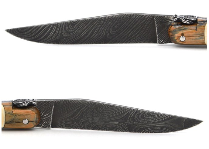 Laguiole knife with mammoth tusk handle and bolsters
