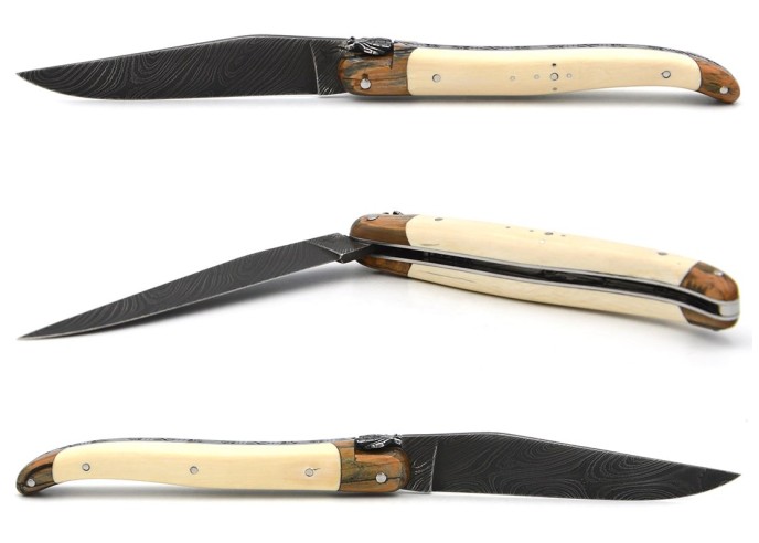 Laguiole knife with mammoth tusk handle and bolsters