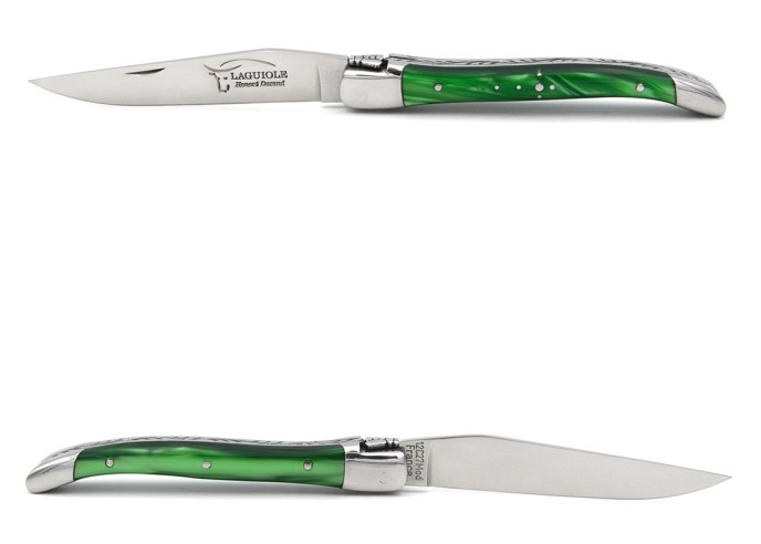 Laguiole Klappmesser, 10cm,  Griff aus Acryl, flaschengrün