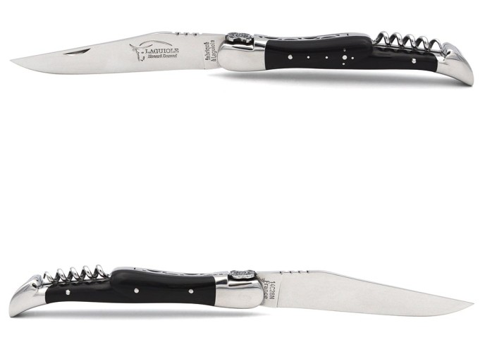 Laguiole 12 cm, tête de sanglier, lame et tire-bouchon, olivier