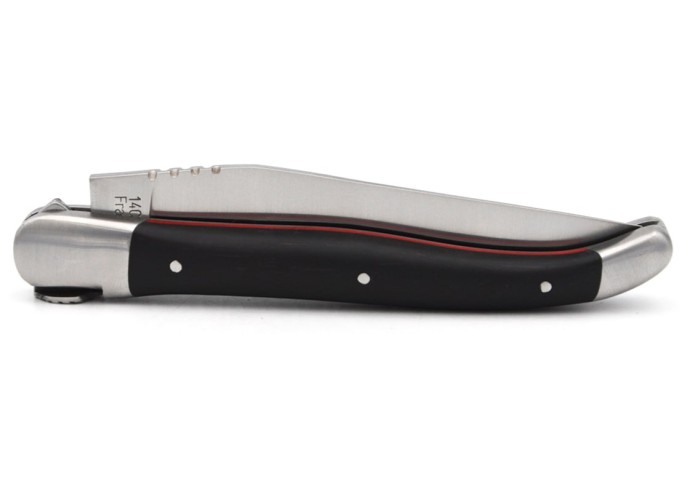 Laguiole 12 cm, coquille Saint-Jacques, ébène & intercalaire rouge