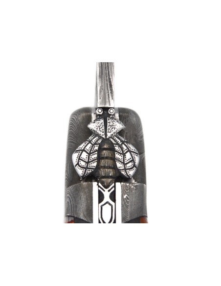 Orange Mammoth molar with Damascus steel bolsters