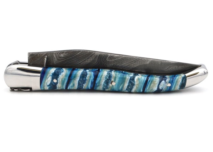 Laguiole pocket knife, mammoth molar, damascus steel blade